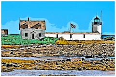 Cape Porpoise Light At Low Tide in Maine -Digital Painting